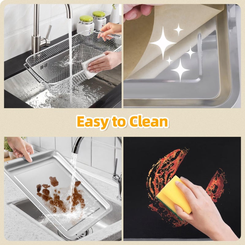 AODPWEN Air Fryer Accessories for Emeril Lagasse 26 Qt Extra Large  Emeril Lagasse Air Fryer Basket and Pans for Oven with 100Pcs Disposable Parchment Paper  4Pcs Reusable Teflon Mat - Image 4
